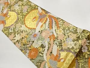 佐賀錦花々・鳳凰に変わり丸文模様織出し袋帯